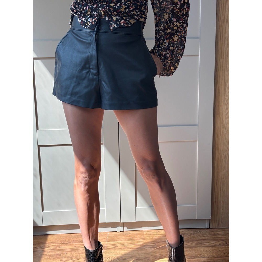 Leith Black Faux Leather High Waisted Shorts Elastic Back XS
